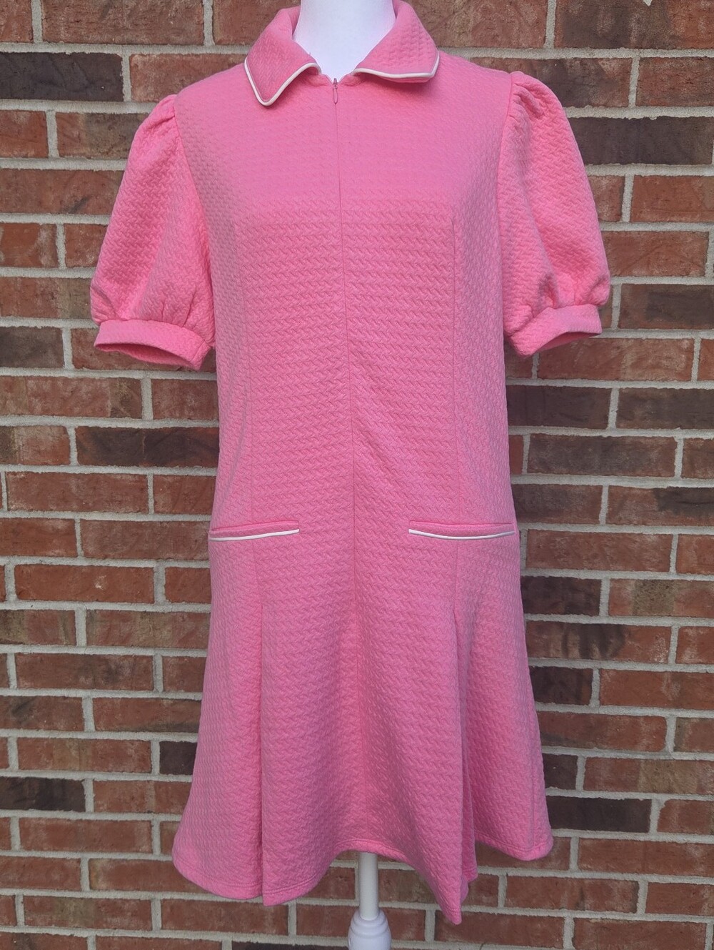 THML Pink Mod Mini Dress - 60s Inspired Zip Front Puff Sleeves - Size Small NWOT - Picture 4 of 16